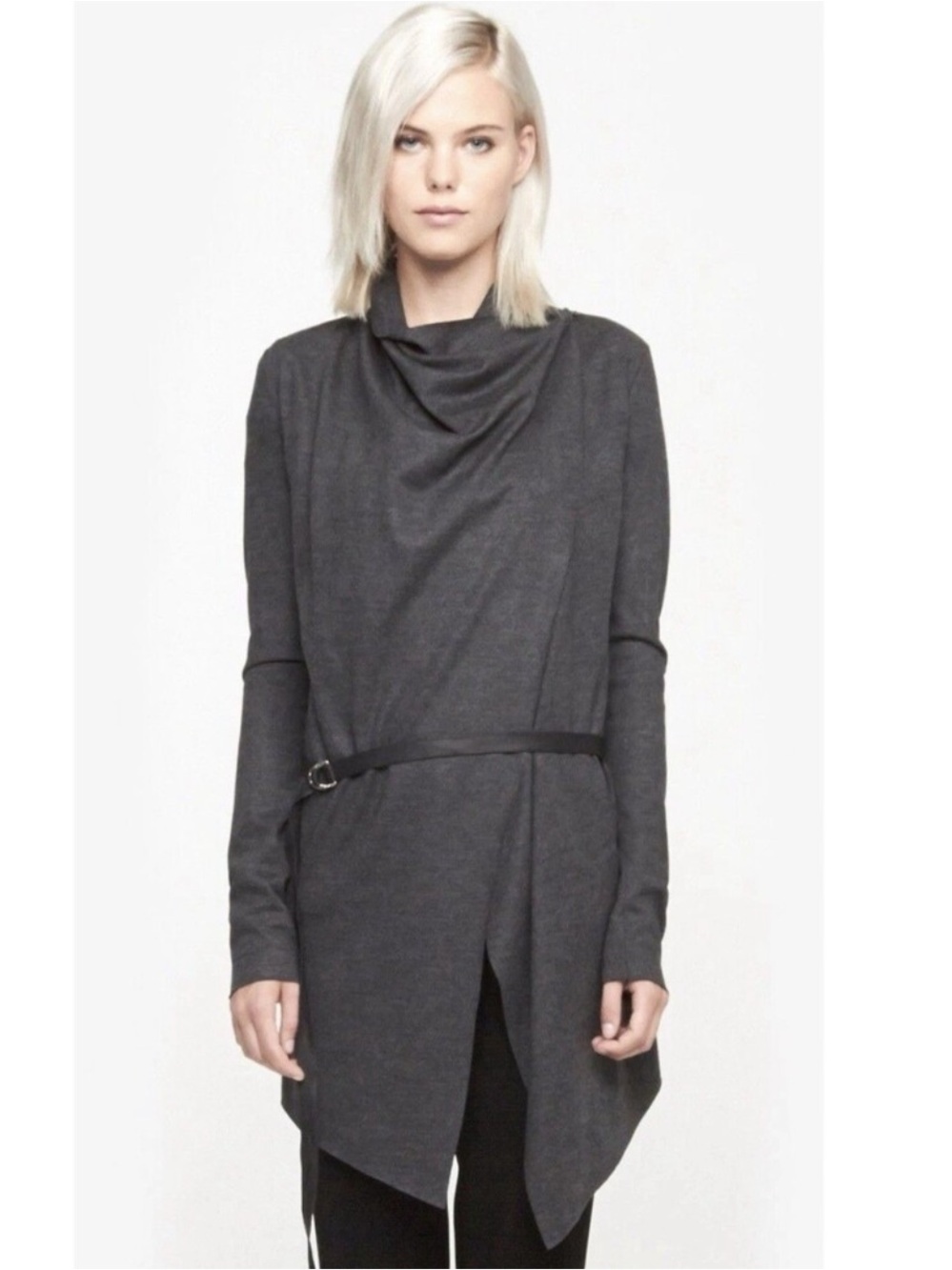 Helmut Lang Sonar Wool Gray Asymmetric Wrap Cardigan Large